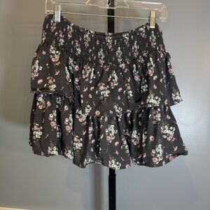 Aerie Floral Tiered Mini Skirt Smocked Waist Boho Cottagecore Large